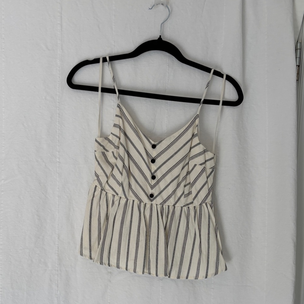 Monteau Cream and Navy Striped Peplum Cami - Picture 2 of 4